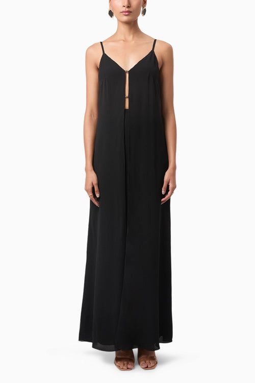 Black Front Slit Drape Top