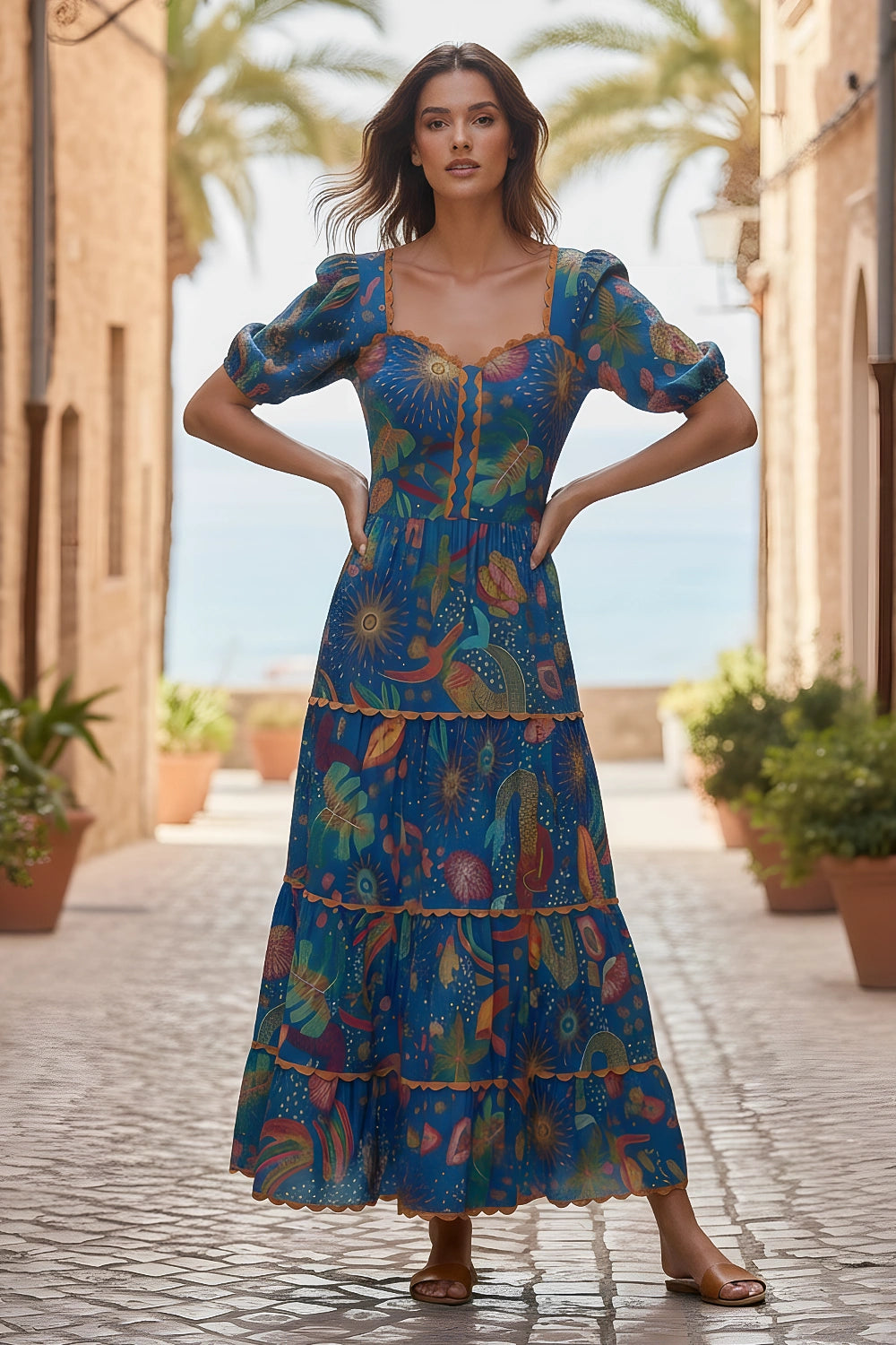 midi conch shell print dress Sea Shells Printed Midi Summer Dress M