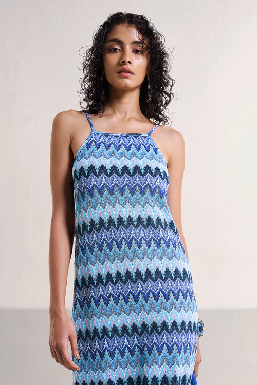 Strappy Textured Crochet Knit Gown