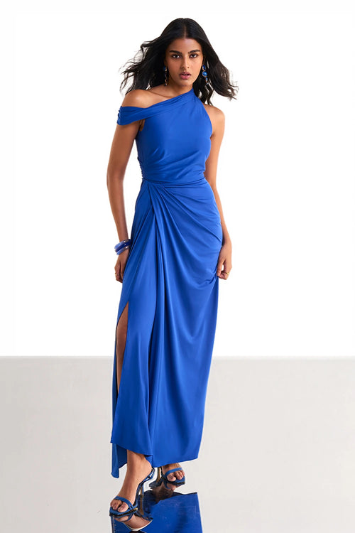 One Shoulder Draped Knit Dress