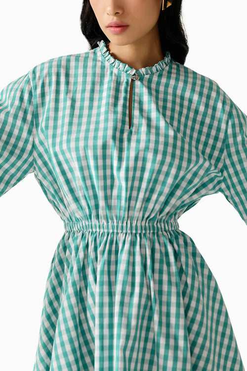 Betty Green-White Checks Dress