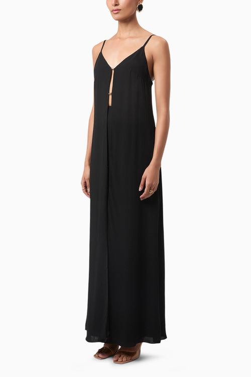 Black Front Slit Drape Top