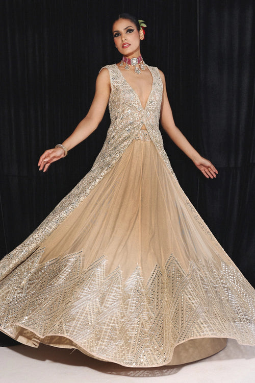Gold Diamond Applique Lehenga Set