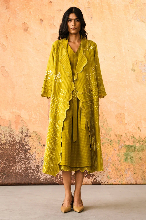 Leaf Green Mavi Jacket with Top and Skirt