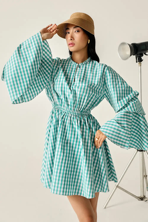 Betty Green-White Checks Dress