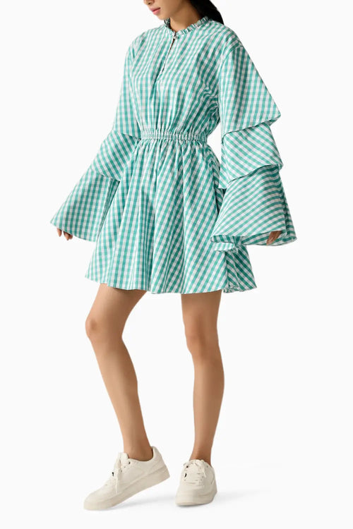 Betty Green-White Checks Dress