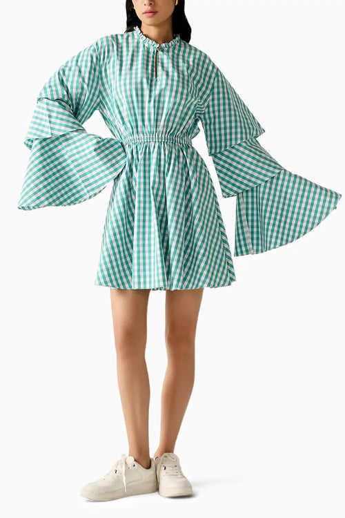 Betty Green-White Checks Dress