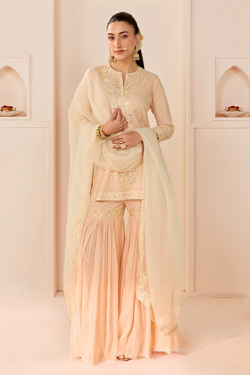 Yasneen Carnation Pink Short Kurta with Garara and Dupatta