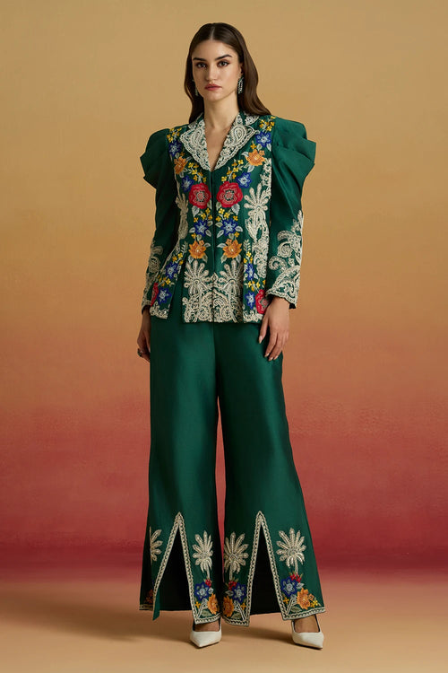 Emerald Contrast Cordwork Amaryllis Jacket with Bell Bottom Pants