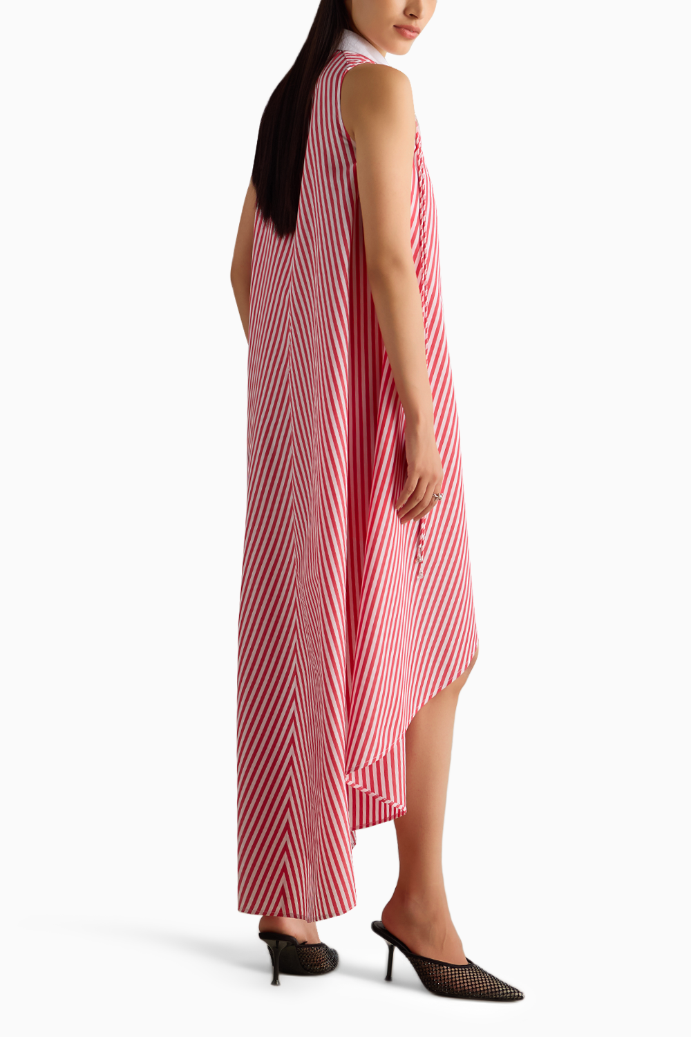 Red Stripe High Low Dress