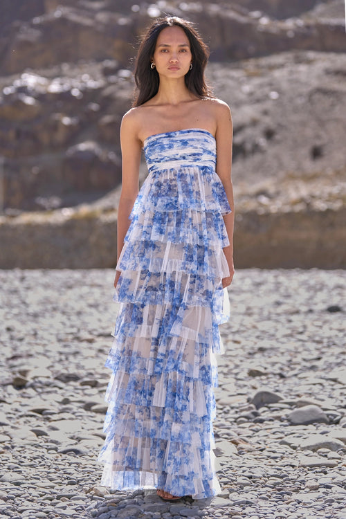 Cascading Ceramic Print Gown