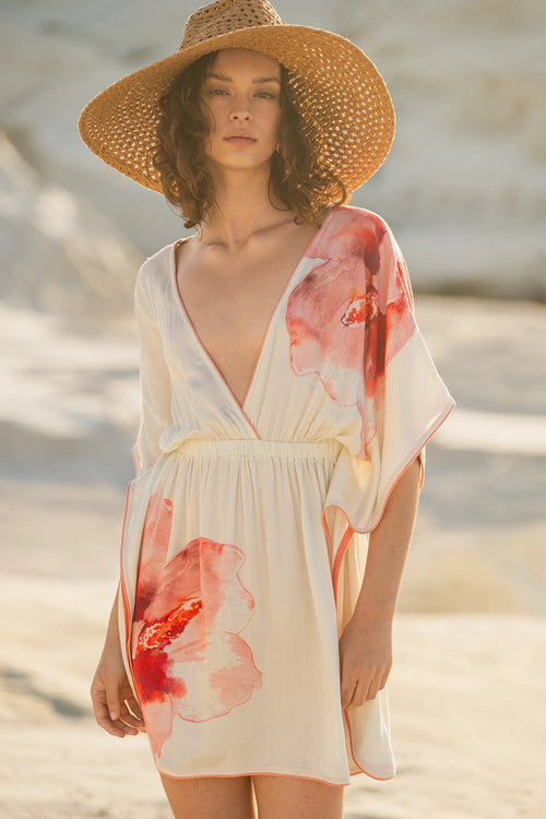 Beau Floral Pink-White Kaftan