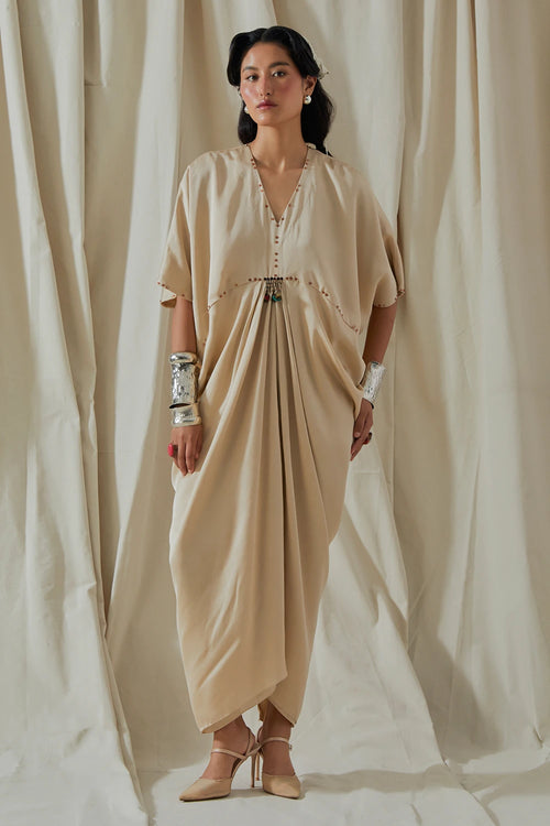 Ecru Kora Tashan Silk Zia Trapeze Dress
