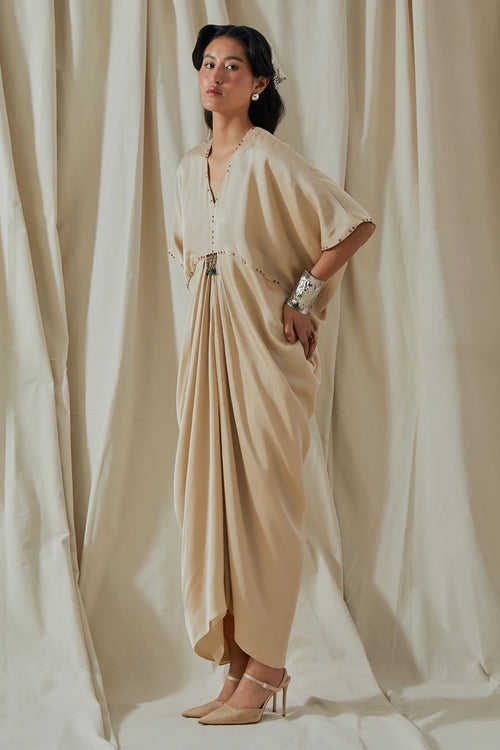 Ecru Kora Tashan Silk Zia Trapeze Dress