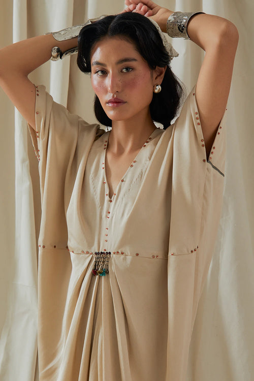 Ecru Kora Tashan Silk Zia Trapeze Dress