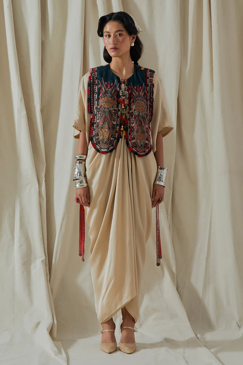 Ecru Kora Zuri Gilet With Silk Zia Dress