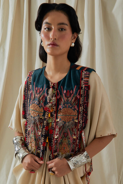 Ecru Kora Zuri Gilet With Silk Zia Dress