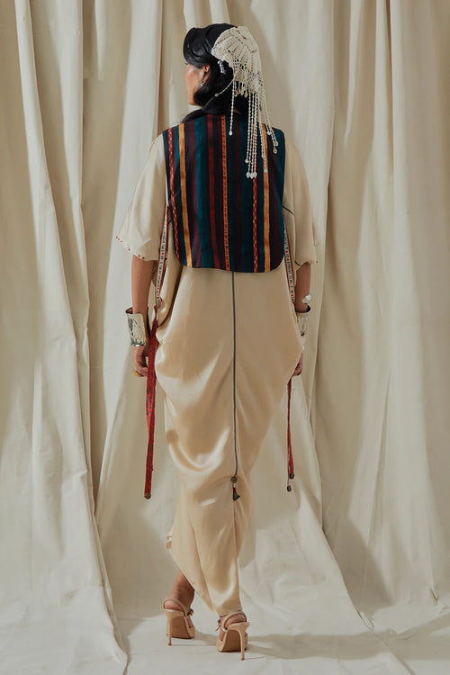 Ecru Kora Zuri Gilet With Silk Zia Dress
