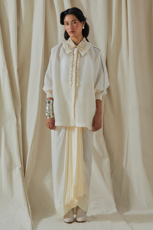 Mogra Kora Mandala Shirt With Draped Skirt