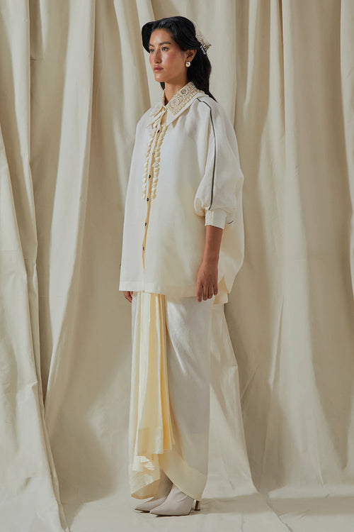 Mogra Kora Mandala Shirt With Draped Skirt