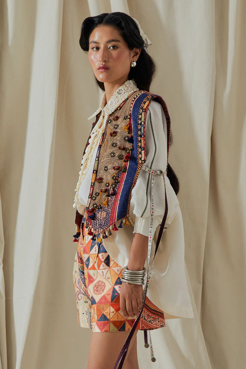 Mogra Kora Zuri Cotton Silk Gilet Set