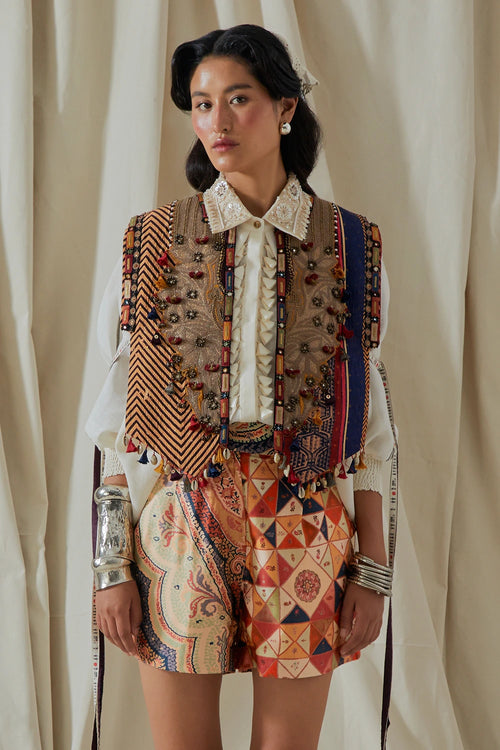 Mogra Kora Zuri Cotton Silk Gilet Set