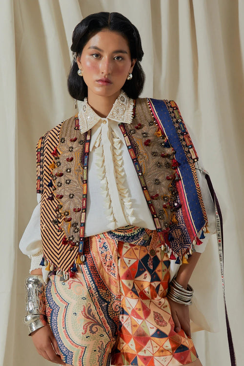 Mogra Kora Zuri Cotton Silk Gilet Set