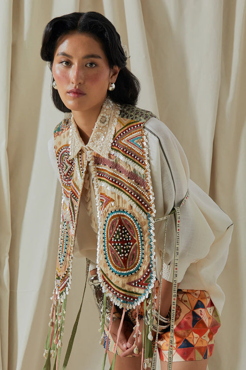 Mogra Kora Zuri Satin Gilet Set