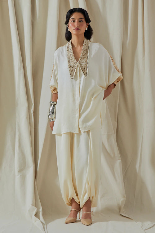 Mogra Kora Tashan Silk Mandala Shirt With Trousers