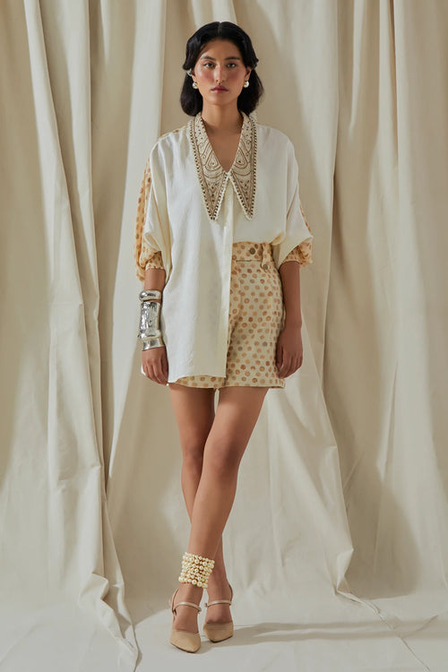 Mogra Kora Tashan Silk Mandala Shirt With Shorts
