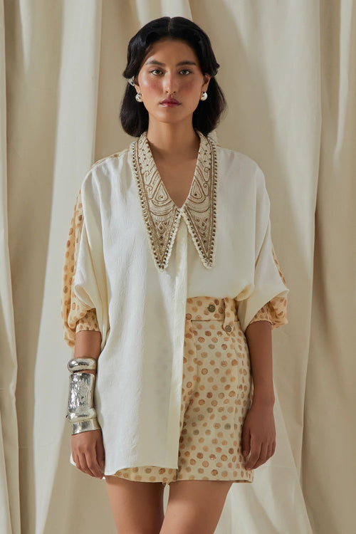 Mogra Kora Tashan Silk Mandala Shirt With Shorts