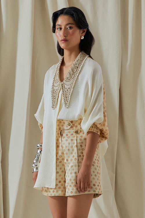 Mogra Kora Tashan Silk Mandala Shirt With Shorts