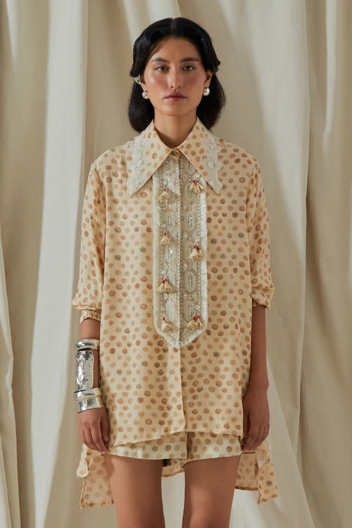 Ecru Kora Atri Printed Straight Shirt With Shorts