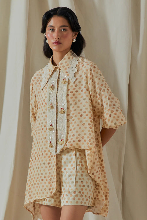 Ecru Kora Atri Printed Straight Shirt With Shorts