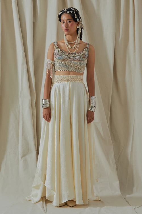 Mogra Kora Kalpa Blouse With Skirt And Dupatta