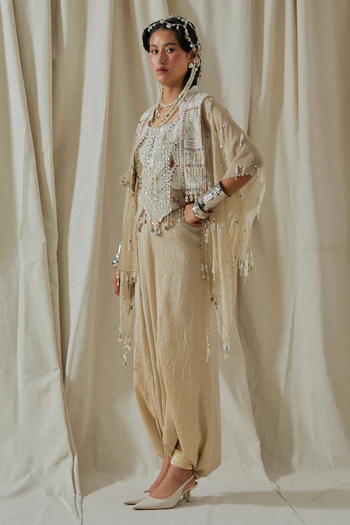 Ecru Kora Veni Dupatta Jacket Set
