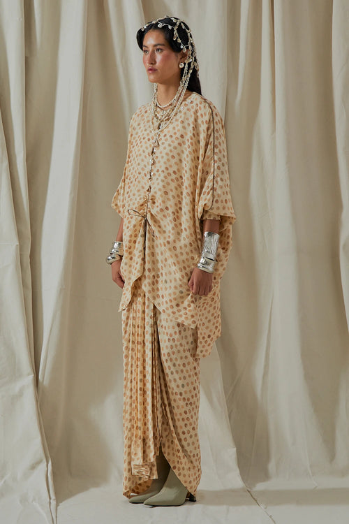 Ecru Kora Printed Kuru Trapeze Kurta With Skirt
