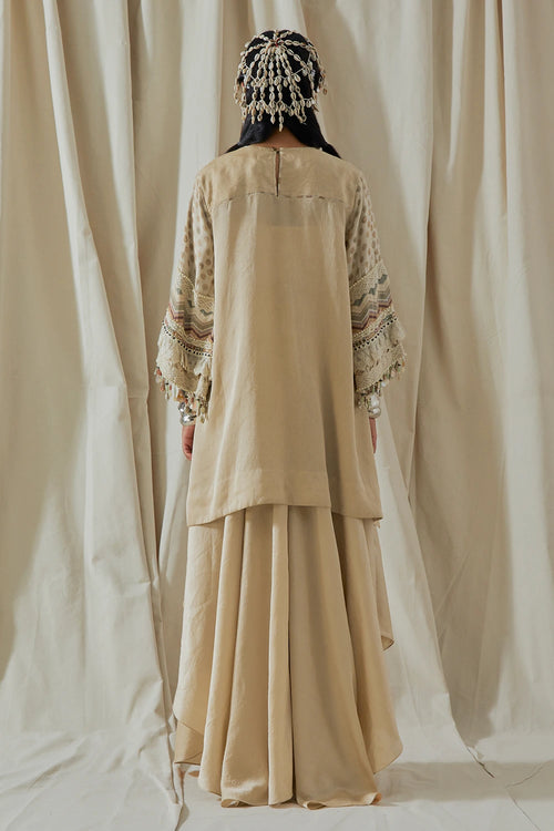 Ecru Kora Printed Mitra Short Kurta With Skirt