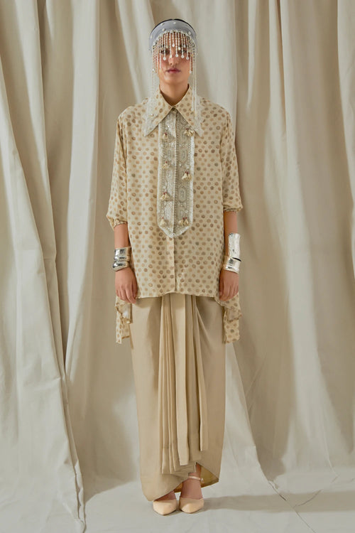 Ecru Kora Atri Printed Straight Shirt With Skirt