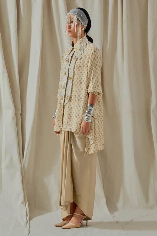 Ecru Kora Atri Printed Straight Shirt With Skirt