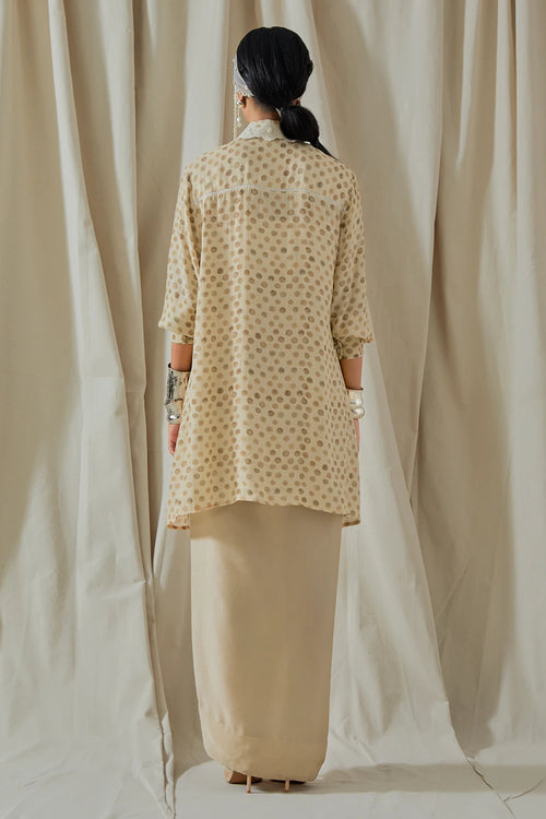 Ecru Kora Atri Printed Straight Shirt With Skirt