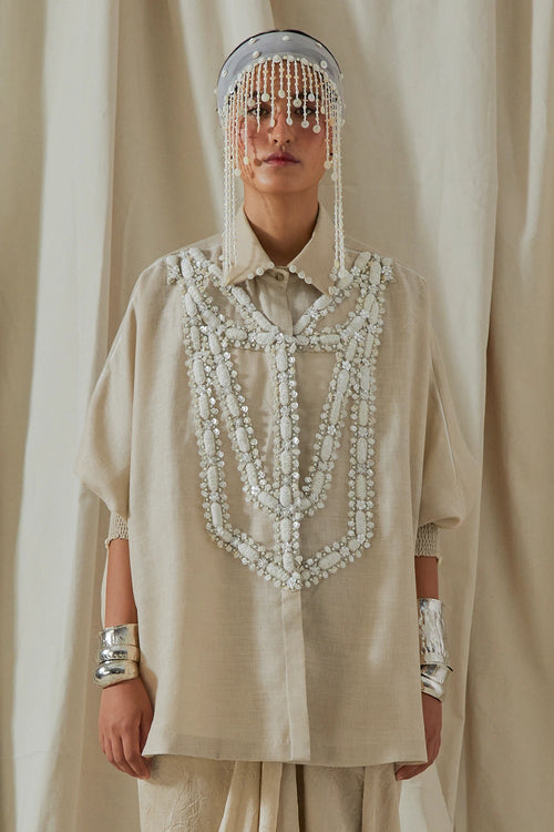 Ecru Kora Linen Mandala Shirt