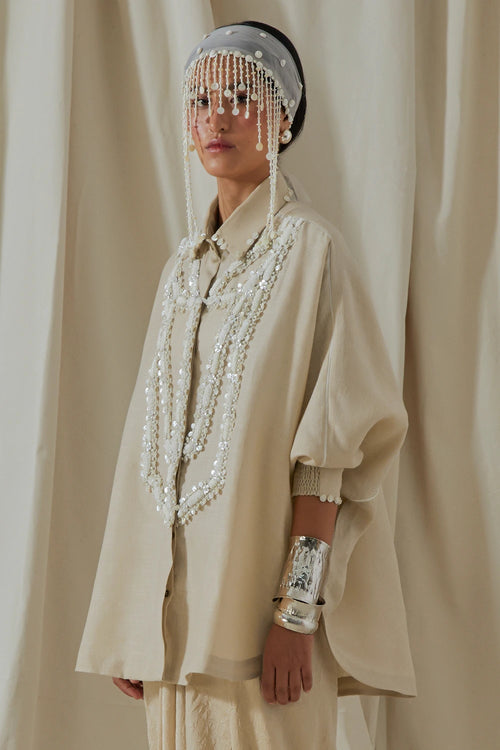 Ecru Kora Linen Mandala Shirt