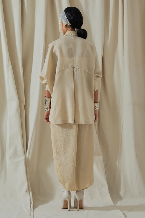 Ecru Kora Linen Mandala Shirt With Trousers