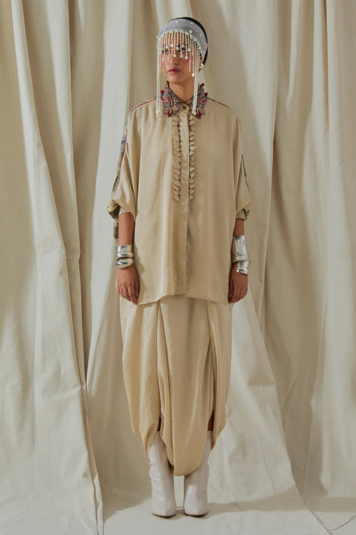 Ecru Kora Tashan Silk Mandala Shirt With Trousers