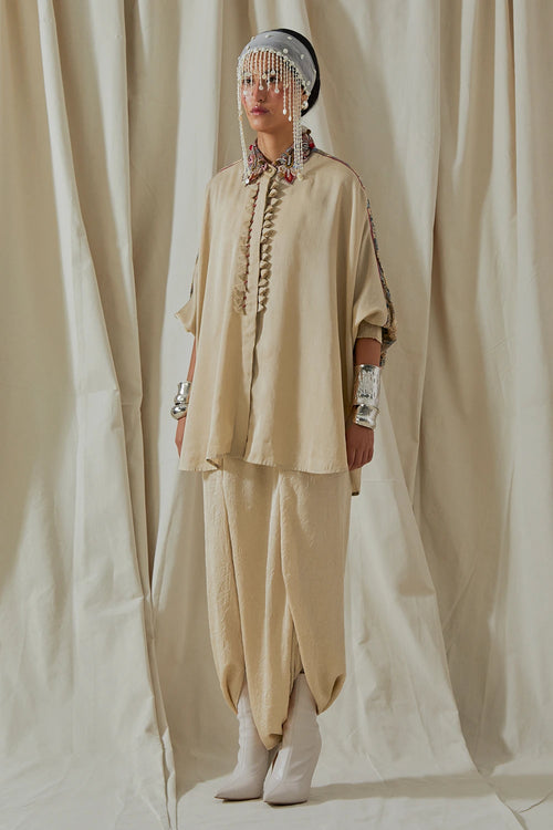 Ecru Kora Tashan Silk Mandala Shirt With Trousers