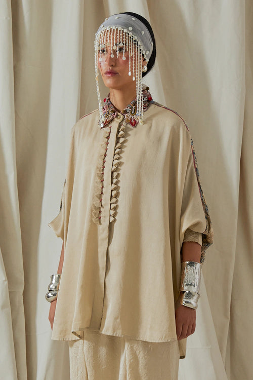 Ecru Kora Tashan Silk Mandala Shirt With Trousers