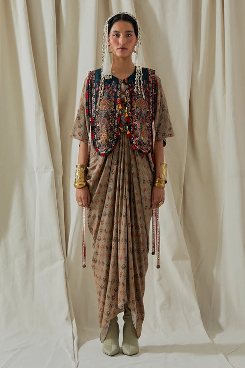 Ecru Kora Zuri Gilet With Crepe Zia Dress