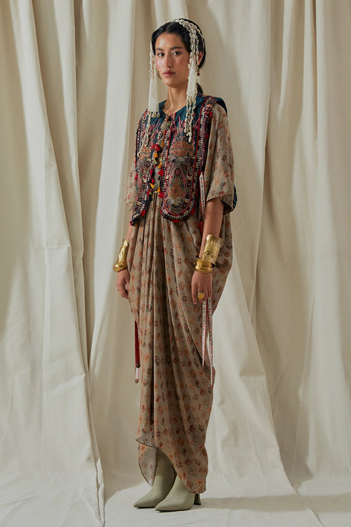 Ecru Kora Zuri Gilet With Crepe Zia Dress