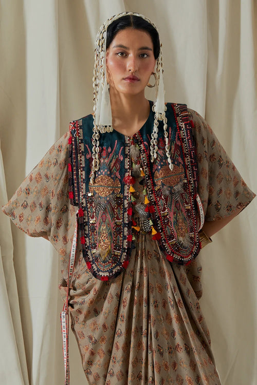 Ecru Kora Zuri Gilet With Crepe Zia Dress